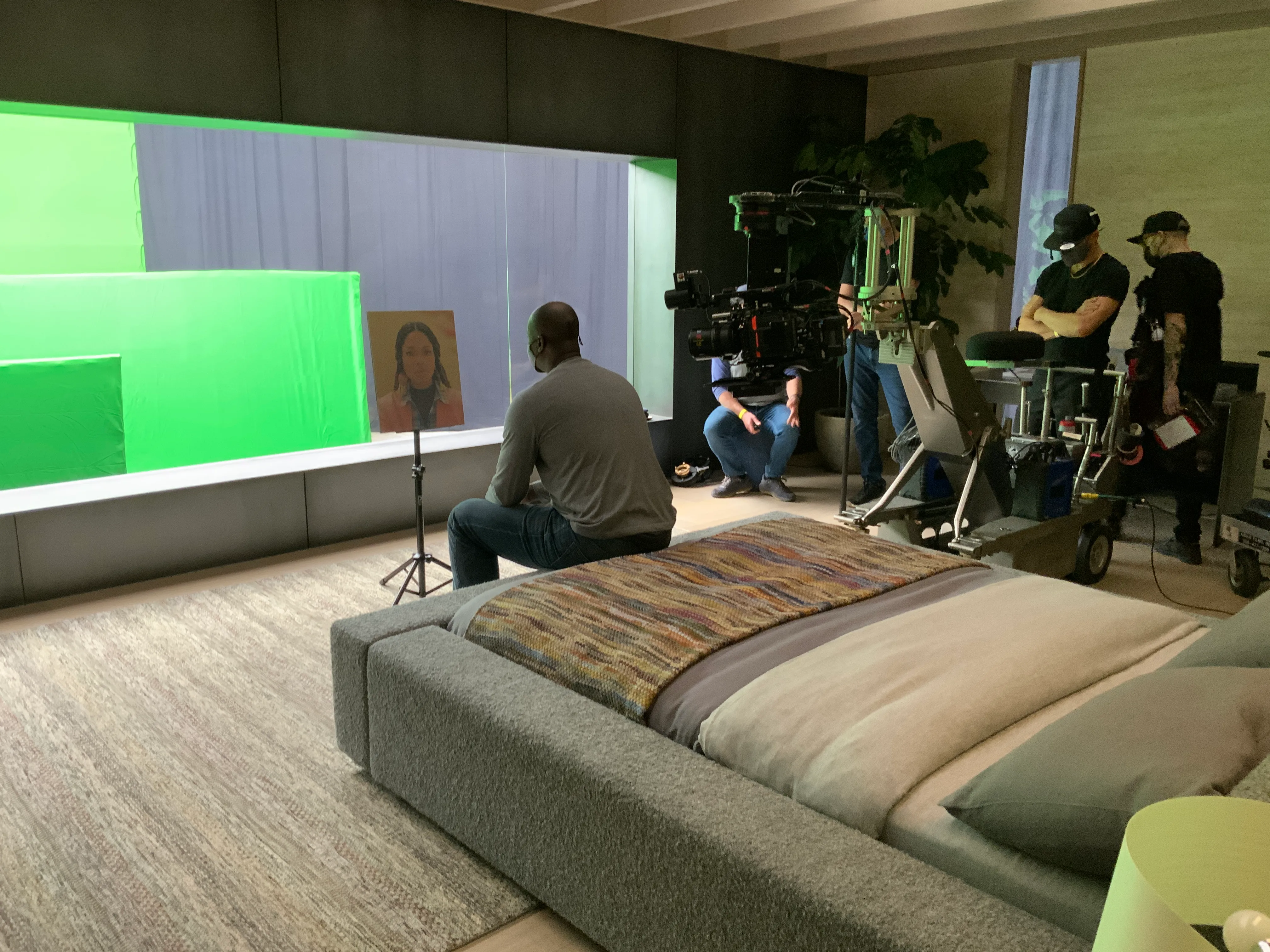 Production still from Swan Song (2021)